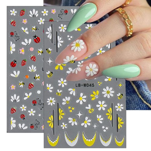 6 Sheets Flower Nail Art Stickers Decals, 3D Butterfly Nail Stickers for Nail Art, Colorful Flowers Bee Butterflies Nail Art Supplies Self-Adhesive Nail Decals for Women DIY Nails Designs Decoration