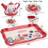 Tea Set for Little Girls, Pretend Play Tea Party Set, Floral Design Kids Tin Tea Set with Carrying Case (15 Pcs)