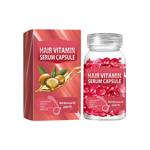 30Pcs Multifunctional Hair Vitamin Serum Capsules, Hair Treatment Serum with Moroccan Macadamia Jojoba Oils, Vitamins A C E Pro B5 Complex Oil Smooth Silky Hair Anti-Frizz Hair Essential Oil