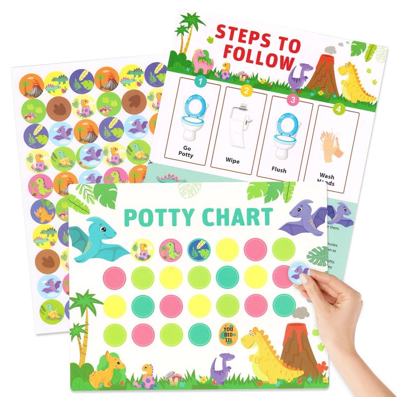 Dinosaur Potty Training Chart with Reusable Reward Stickers – 10 Toilet ...