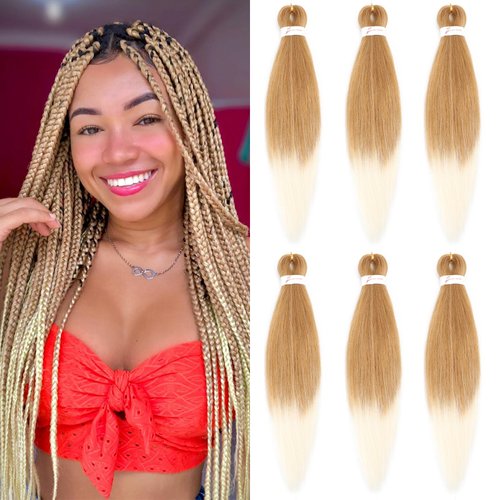 Dilekay Ombre Blonde Braiding Hair Pre Stretched 28 Inch 27/613 Braiding Hair Extensions for Braids 6 Packs Professional Hot Water Setting Braid Hair Soft Yaki Straight Braiding Hair