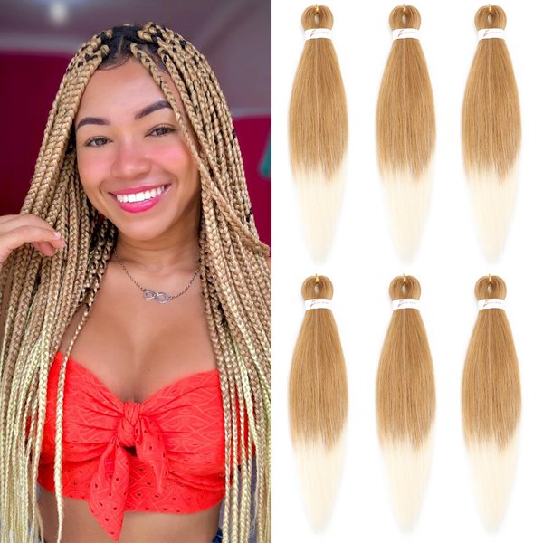 Dilekay Ombre Blonde Braiding Hair Pre Stretched 28 Inch 27/613 Braiding Hair Extensions for Braids 6 Packs Professional Hot Water Setting Braid Hair Soft Yaki Straight Braiding Hair