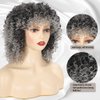 Daiaces Grey Ombre Curly Wig for Black Women Kinky Afro Curly Wigs with Bangs Hair Shoulder Length Ombre Grey Wig With Bangs Heat Resistant Synthetic Hair for Daily Use