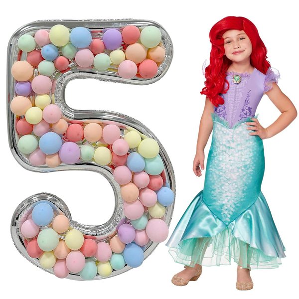 Skywin Large Numbers for Party Decor- 5, Big Numbers for Party Decorations 65 Inches (5.42 Feet) Mosaic Balloon Frame, Giant Number Eight Balloon Frame, Birthday Numbers(Silver)