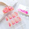 Summer Press on Nails Medium Fake Nails with Colorful Flower and Swirl Designs Artificial Nails Simple Nature Pink French Tip Acrylic Nails for Women Girls Nail Supplies 24pcs