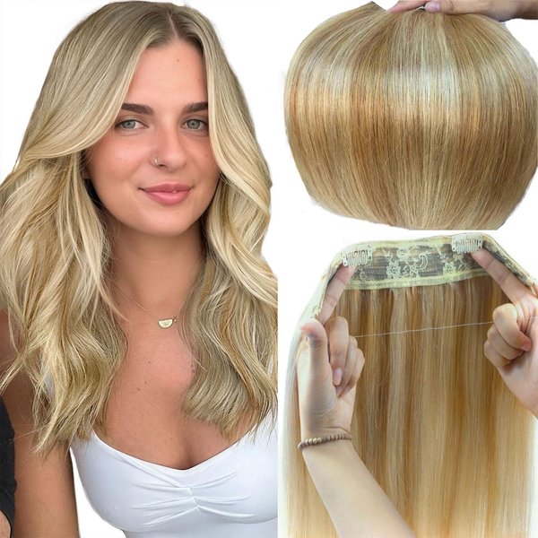 Ugrace Hair Clip In Hair Extensions Real Human Hair Wire Hair Extensions One Piece Clip in Hair Extensions with Invisible Fish Line For women Straight Hair(20 inch, Highlight Color P16/613)