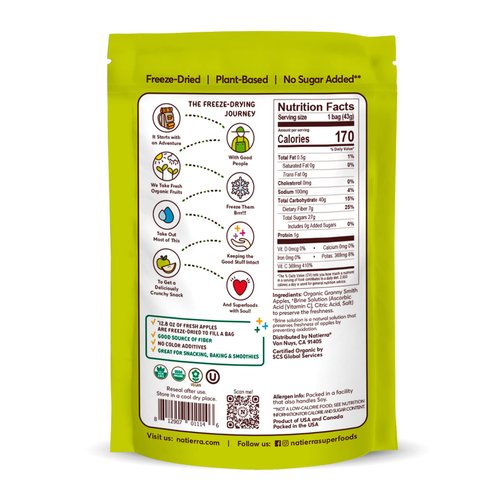 NATIERRA Nature's All Foods Organic Freeze-Dried Apples | Non-GMO & Vegan | 1.5 Ounce