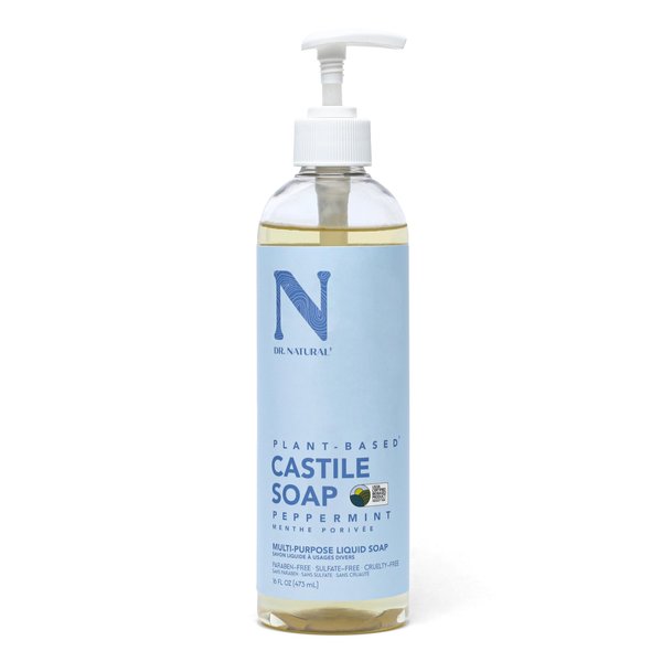 Dr. Natural Castile Liquid Soap, Peppermint, 16 oz - Plant-Based - Made with Organic Shea Butter - Rich in Coconut and Olive Oils - Sulfate and Paraben-Free, Cruelty-Free - Multi-Purpose Soap