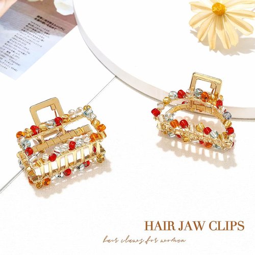 Fashey Hair Claw Clips Pearl Hair Claws Strong Hold Small Hair Clip Metal Nonslip Hair Jaw Clips Hair Accessories for Women and Girls(Pack of 2) (Type A)