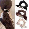 YFKEJI 6Pcs Pearl Bow Hair Scrunchies, Rabbit Bunny Ear Scrunchies, Satin Bow Hair Rope, Bow Ponytail Holder Hair Accessories for Women & Girls(B#)