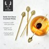 Viski Gold Art Deco Cocktail Picks, Stainless Steel Cocktail Picks for Drinks, Garnish Picks, Cocktail Skewers, Barware Accessories, 5in, Set of 4
