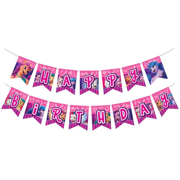 Treasures Gifted Officially Licensed My Little Pony Birthday Banner - My Little Pony Happy Birthday Banner - My Little Pony Birthday Party Supplies - My Little Pony Party Decorations for Walls