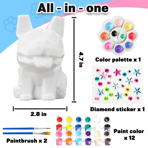 FUNZBO Paint Your Own Bull Dog Lamp - Art Painting Kit, Arts and Crafts for Kids with Art Supplies, Night Light Toys Gifts for Boys Girls Teens Age 3+ Years Old