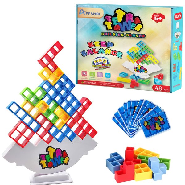 Affandi 48 Pcs Tetra Tower Balance Stacking Blocks Game, Tetra Tower 3D Game for 2+ Players, Perfect Tower Stack Game for Kids, Teens & Adults Family, Party, Toys & Gift.