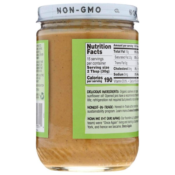 Organic Creamy Cashew Butter 16 Ounce (454 Grams) Jar