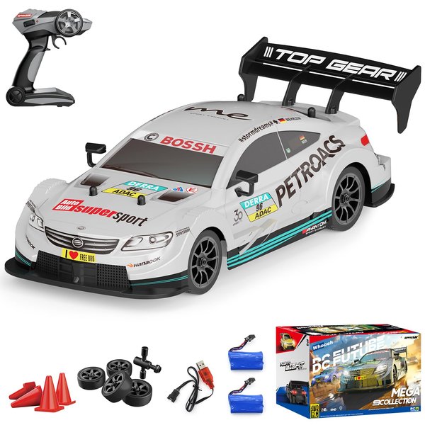 Dollox RC Drift Car 1/16 Scale Remote Control Car 2.4GHz 4WD 30+KM/H High Speed Vehicle with LED Lights, Extra Drifting Tires Racing Vehicle Toys Birthday Gifts for Adults Boys, 2 Batteries, Silver