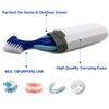 Denture Case,Denture Cups Bath, Toothbrush with hard denture, Dentures Container with Basket Denture Holder for Travel,Mouth Guard Night Gum Retainer Container (Blue)