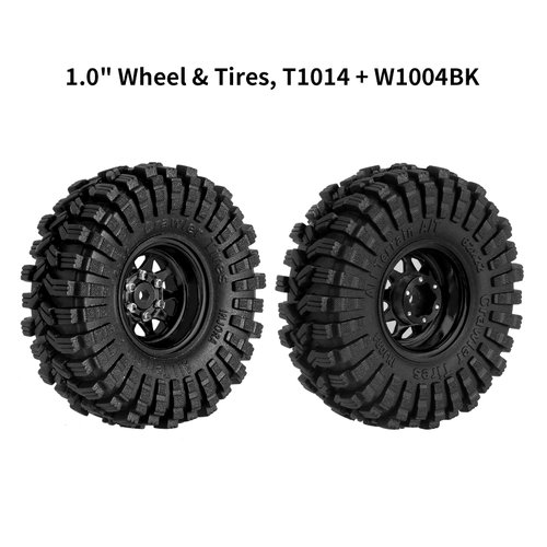 INJORA 1.0 Beadlock Wheel Tires Set -3.78mm Offset Wheel Rims for 1/18 1/24 RC Crawler Car Axial AX24 SCX24 FMS FCX24 TRX4M,Black(W1004-T1014)