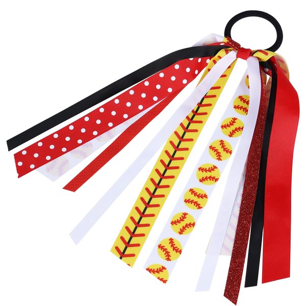 Girls Softball Pony Ribbon Hair Streamer Glitter Baseball Ponytail Holder Elastic Hair Ties Band Scrunchies Game Day Party Decor Accessories Back School Gift for Cheerleader Fans