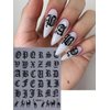 Letter Nail Art Stickers Black White Alphabet Old English Character Stickers Self-Adhesive DIY Nail Decals Retro Gothic Nail Stickers for Nail Art Big Letter Nail Art Design Cute Nail Decals 4PCS