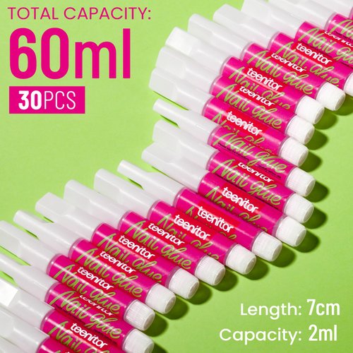 Teenitor 30Pcs Nail Glue for Acrylic Nails, Strong Nail Glue for Press Ons Nails, Nail Glue Bulk for Broken Nail Nail Bond Glue, Super Glue for Nails Fingernail Glue