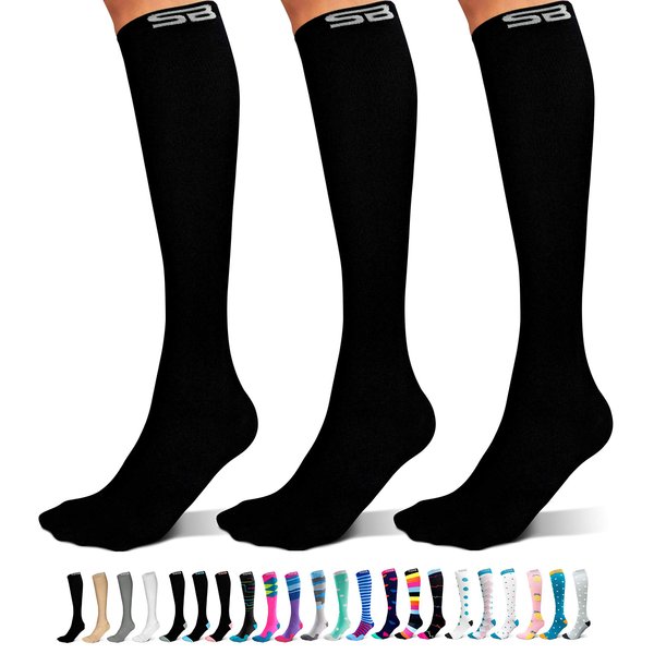 SB SOX 3-Pair Compression Socks (15-20mmHg) for Men & Women – Best Socks for All Day Wear! (XXL, 01 – Solid Black)