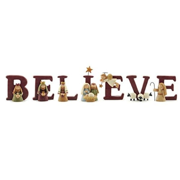 Blossom Bucket B-E-L-I-E-V-E Nativity Resin Christmas Decoration Set of 7 Letters - Size 1.75 in Tall