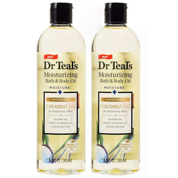 Dr. Teals Coconut Bath & Body Oil Gift Set (2 Pack, 8.8oz Ea.) - Nourishing Coconut Essential Oils Blended with Sweet Almond Oil & Cocoa Butter - Paraben & Phthalate Free - at Home Spa Kit
