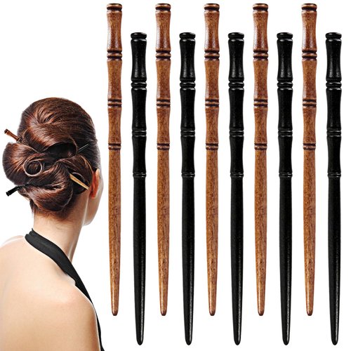 10 Pcs Vintage Wood Hair Sticks Bamboo Shape Hair Sticks, Elegant Shape Chopsticks for Hair Styling Pins Chinese and Japanese Hair Accessories for Long Hair Women and Girls Hair Pins for Buns