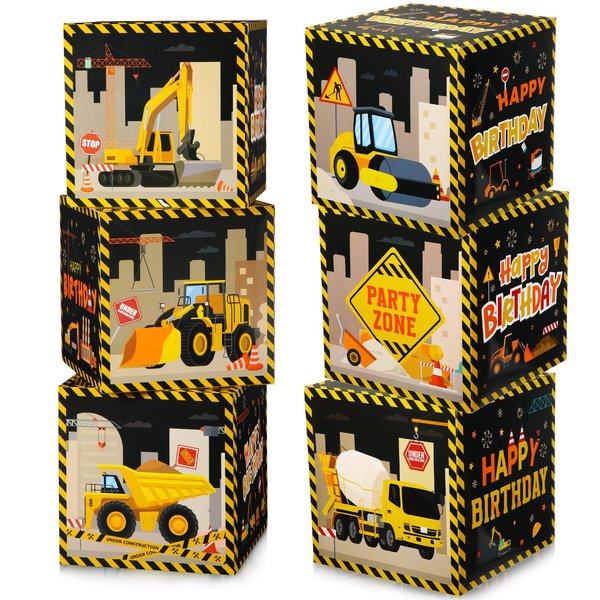 MotiMind 6 Pack Gift Boxes for Construction Birthday Party 12 Inch Construction Cardboard for Party Decorations DIY