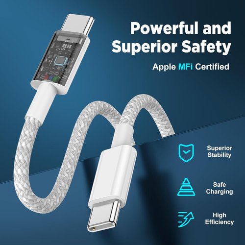 10FT Long USB C to USB C Charging Cable for iPhone 16 15, 3Pack 60W Type C to C uper Fast Charging Data Sync Braided Cable for iPhone 16/15 Pro Max, Vision Pro, iPad Pro Air mini, Airpods, Galaxy