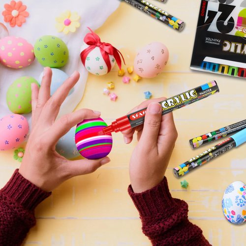 SFAIH Acrylic Paint Markers, 24 Colors 2-3mm Medium Tip Paint Pens for Easter Egg, Fabric, Canvas, Rock, Glass, Wood, Plastic, Graffiti, DIY Crafts Art Supplies for Adults Kids, Easter Egg Paint
