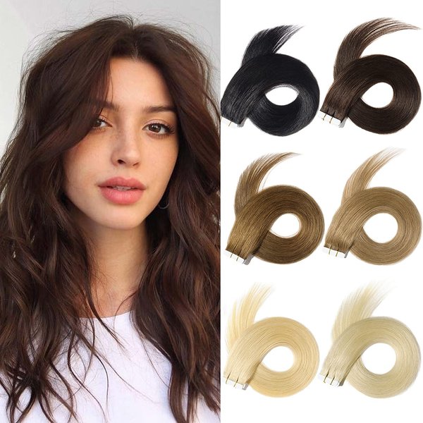 Yamel Tape In Hair Extensions Human Hair Natural Black Hair Extensions 14 Inch 20pcs Tape In Human Hair Extensions