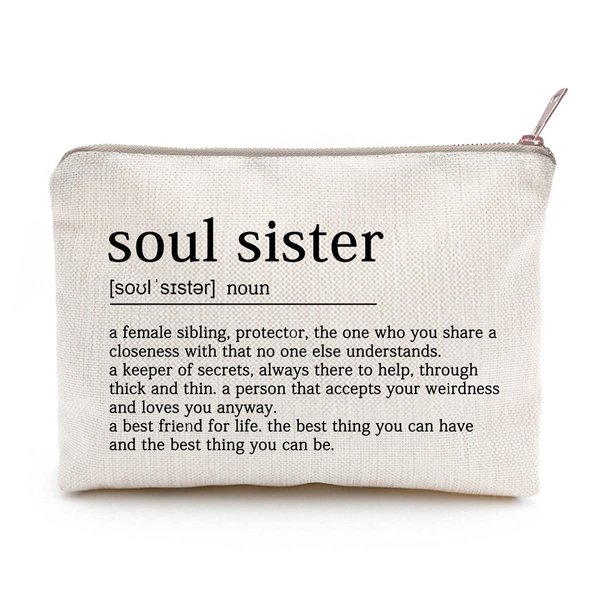 Soul Sister Definition Birthday Gift For Her Soul Sister Gift Bestie Gift Linen Style Make up Bag Birthday Gift for Mum Friends Sister Aunt