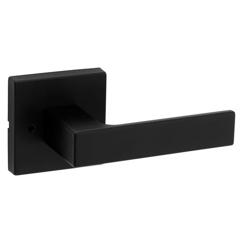 Kwikset Singapore Interior Privacy Door Handle with Lock, Door Lever For Bathroom and Bedroom, Matte Black Reversible Keyless Turn Lock, with Microban Protection