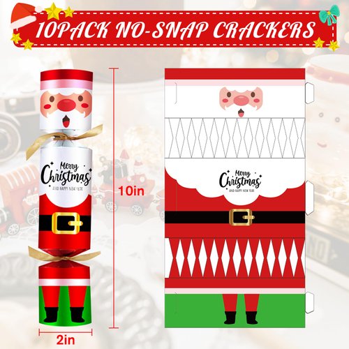 10PACK Christmas Party Favor No-Snap Table Favors with Prize Joke Gifts for Adults Kids Party Supplies Dinner Decorations British English Holiday Games Santa