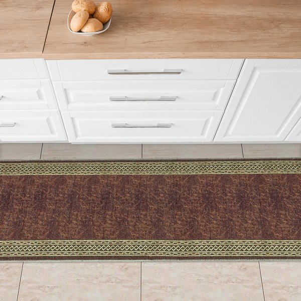 Machine Washable Wrinkle Free Border Design Cotton 2x5 Traditional Flatweave Runner Rug for Hallway, Entryway, Kitchen, Living Room, Bedroom, Bathroom, 20" x 59", Redish Brown