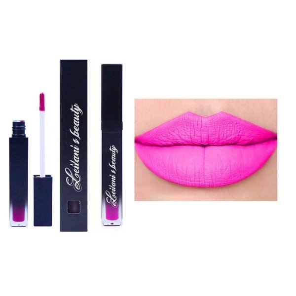 Leilanis Beauty Matte Liquid Lipstick in Ruby Red, Cruelty Free Vegan Formula, Long Lasting Smudge Proof Color (Bright Pink)