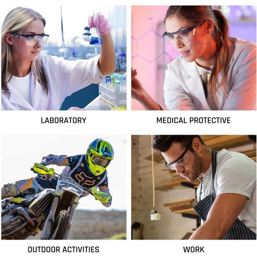 HPYNPES Safety GlassesClear Anti-Fog Goggles Over-Spec Glasses Protective Eye Wear Industrial Approved Wide-Vision（4 PACK）