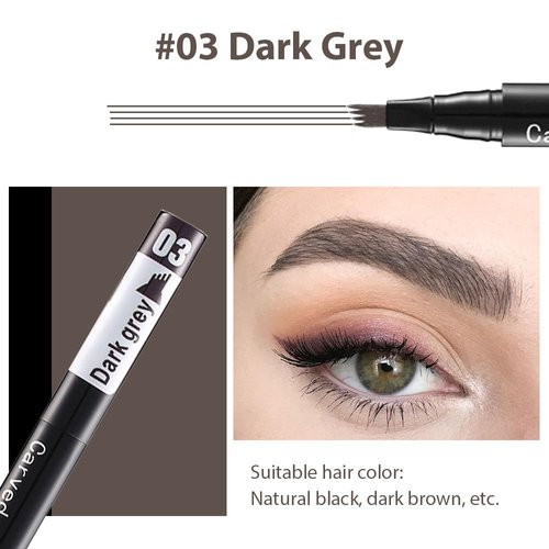 Kaely 2Pcs Dark Grey Microblading Eyebrow Pen Waterproof,Magic Eyebrow Pencil with Brow Brush,4 Tip Precise Eye Brow Pencils for Women Makeup,lapiz de cejas a prueba de agua,Sponge Head 03