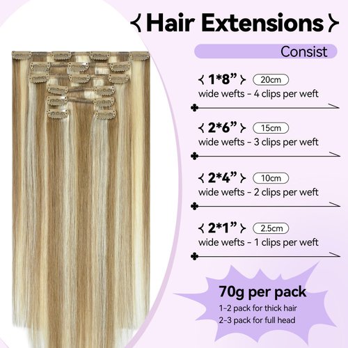Ukira Blonde Clip in Hair Extensions Real Human Hair, 18 Inch 70g 7pcs Balayage Hair Extensions Mixed Bleach Blonde Ntural Straight Blonde Remy Human Hair Extensions Clip ins for Women