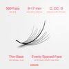 Curacoro Promade Wispy 500 Fans - Wispy Lash Extensions 9D 0.05, Handmade Volume Promade Eyelashes Fans, C CC D Curls, 9-17mm Length, Professional Long-Lasting Promade Lash Fans (9D 0.05 D 11 mm)