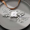 Unsutuo Flower Bride Wedding Hair Comb Silver Crystal Bridal Hair Accessories Pearl Hair Piece for Women and Girls