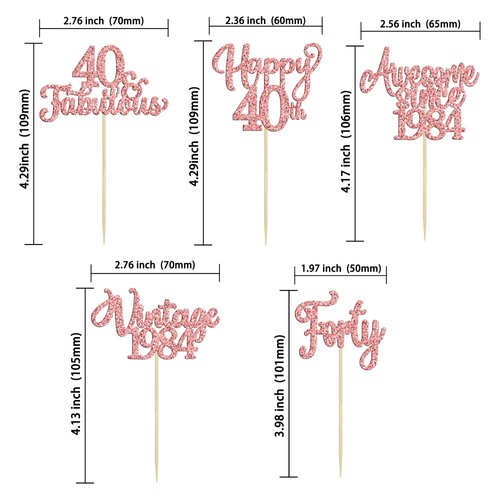 30Pcs Vintage 1984 Cupcake Toppers Glitter Forty 40 Fabulous Happy 40th Birthday Cupcake Picks Cheers to 40 Years for 40th Birthday Anniversary Party Cake Decorations Supplies Rose Gold