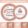 96 Pcs 50 and Fabulous Birthday Party Plates Napkins Tableware Set Rose Gold 50th Birthday Supplies Disposable Dinnerware Fifty Birthday Decoration Favors for Women, 24 Guests