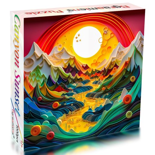 Bgraamiens Puzzle-Canyon Sunset-1000 pieces Modern Art Puzzle, Canyon Puzzle, 3D Visual Mountain Scenery Puzzle, Unique Color Challenge Puzzle
