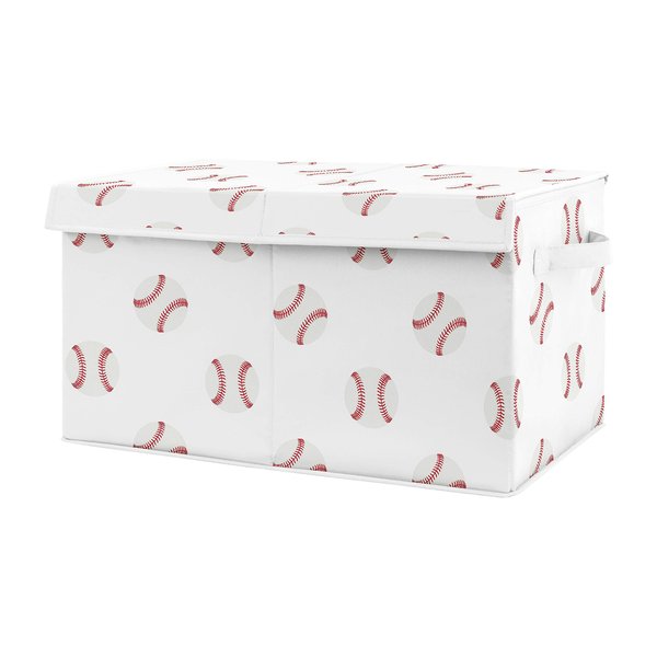 Sweet Jojo Designs Red and White Sports Boy Baby Nursery or Kids Room Small Fabric Toy Bin Storage Box Chest for Baseball Patch Collection