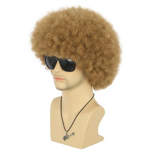 VGbeaty Afro Fluffy Wig for Men or Women Short Curly Brown Rocker Wig California Halloween Hippie Party Cosplay Costume Wig (Brown)