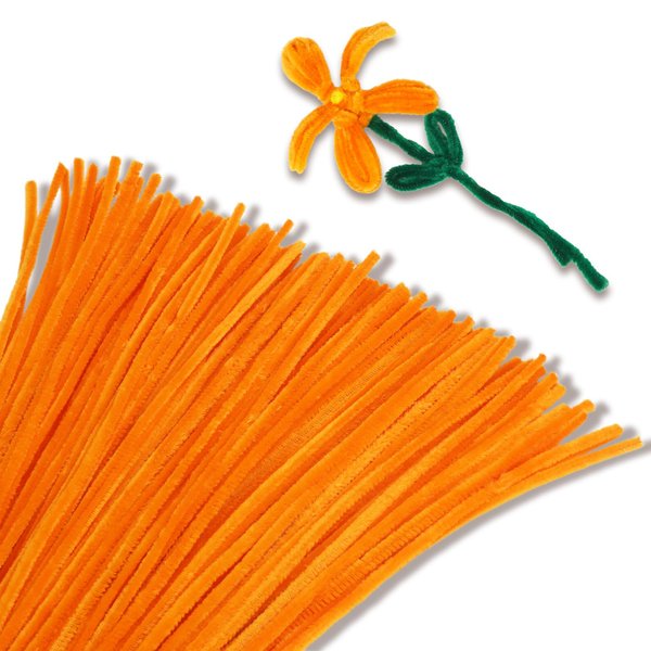 Giwrmu 100 Pieces Pipe Cleaners Chenille Stem, Orange Pipe Cleaners Craft, Fuzzy Sticks Craft Supplies, Colored Pipe Cleaner for Creative Handmade DIY Art Craft Project