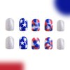 24 Pcs Glitter Press on Nails Independence Day Fake Nails Short Square False Nails with Stars Design Red Blue Patriotic Nails Glossy Acrylic Glue on Nails for 4th of July Holiday Nails for Women Girls